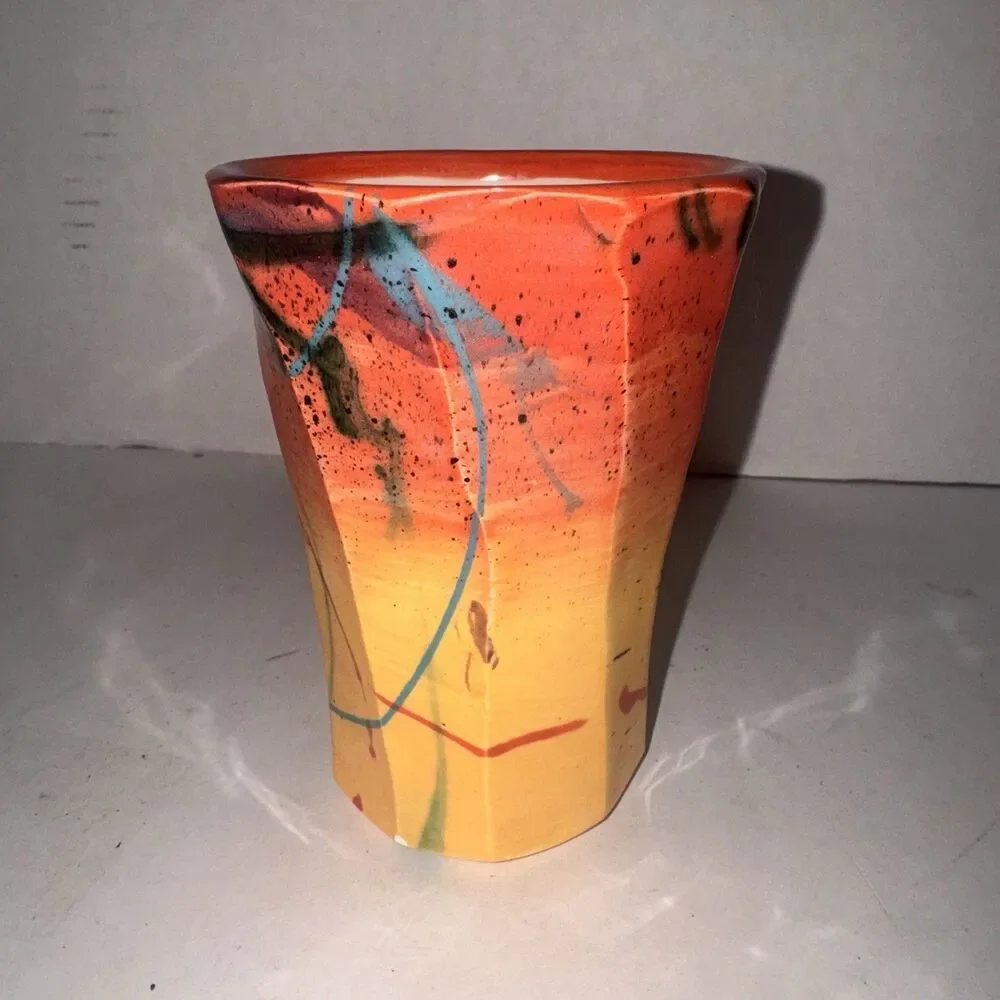 Michael Kifer? Studio Art Pottery Vase & Bowl Signed Abstract Modern Pair Folk